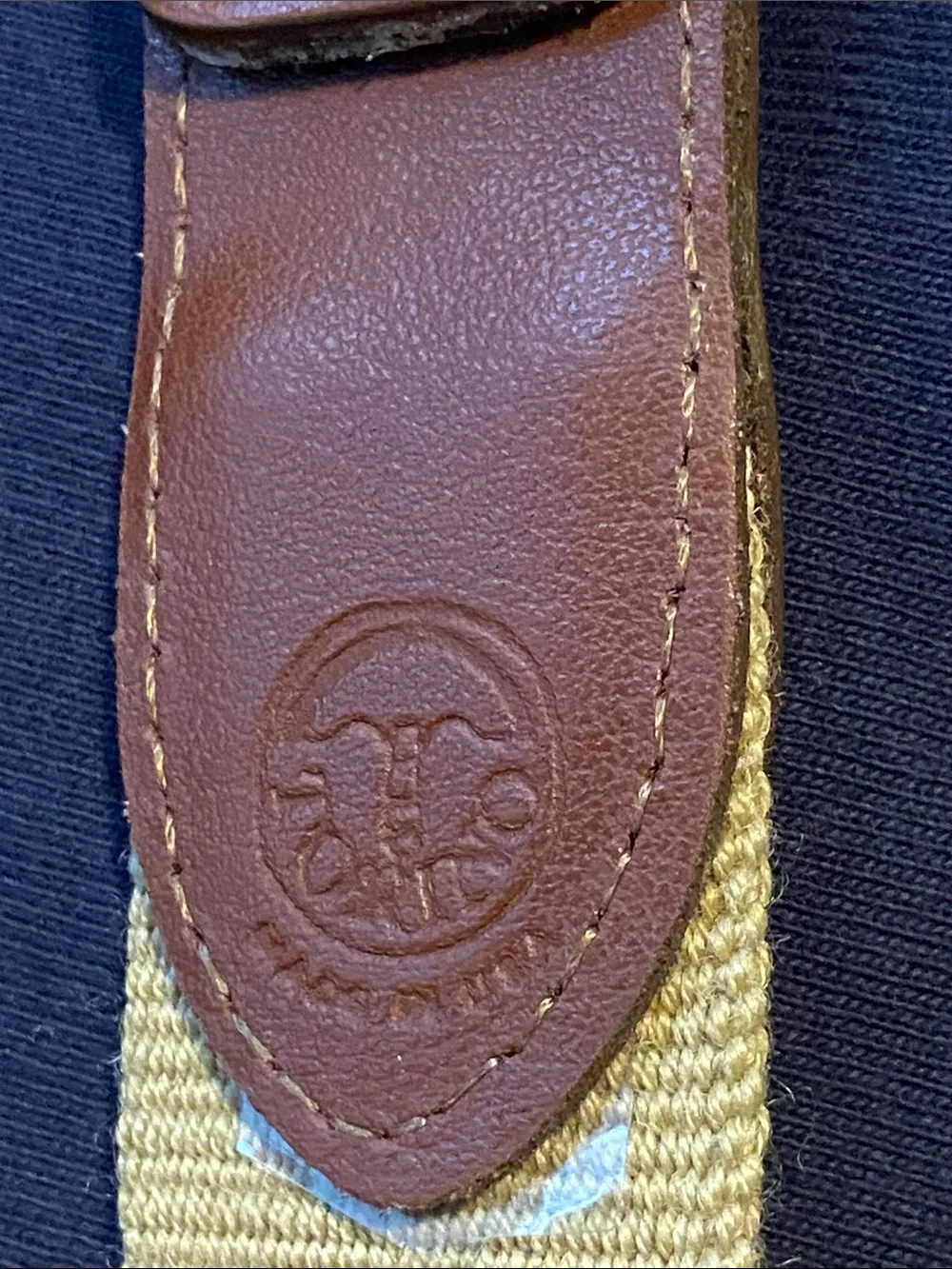 45” Beige Canvas Belt with Brown Leather Trim